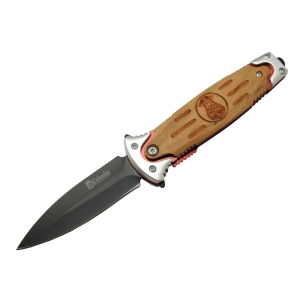 Fs 11031 Kahverengi Kamp Çakı 20cm- Police İşlemeli, Ahşap Sap, Kemerlikli, Cam Kırma Atlı