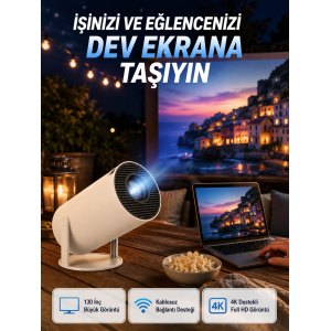 Full Hd 4k Destekli Akıllı Projeksiyon – 130 İnç Ekran, Uzun Ömürlü Ampul Ve Çoklu Giriş
