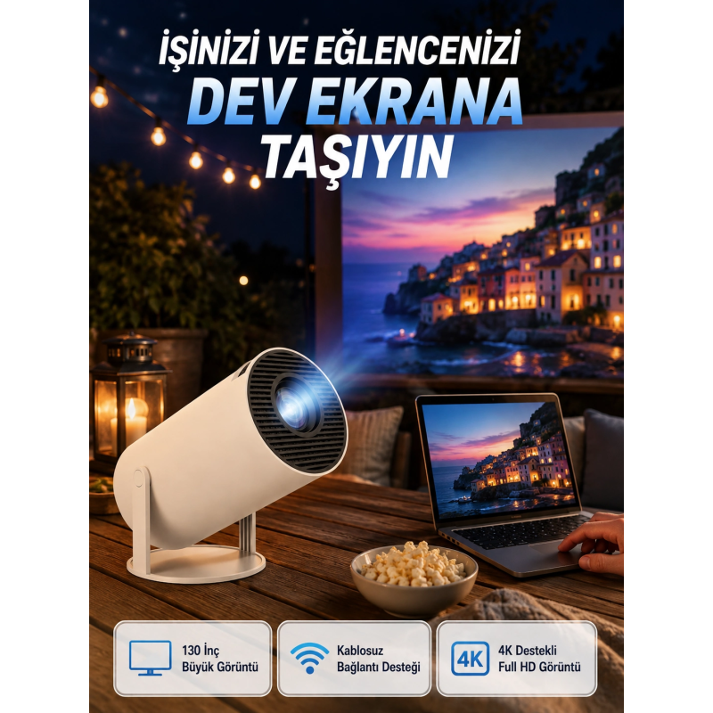 Full Hd 4k Destekli Akıllı Projeksiyon – 130 İnç Ekran, Uzun Ömürlü Ampul Ve Çoklu Giriş Full Hd 4k Destekli Akıllı Projeksiyon – 130 İnç Ekran, Uzun Ömürlü Ampul Ve Çoklu Giriş