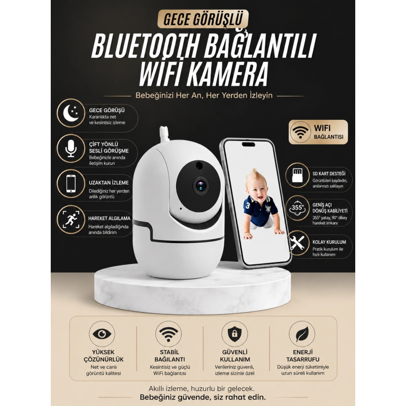 Gece Görüşlü Bebek Kamerası Telefondan Canlı Takip Özellikli Gece Görüşlü Bebek Kamerası Telefondan Canlı Takip Özellikli