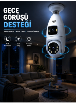 Gece Görüşlü Çift Lens Wi-fi Ampul Kamera Mobil Takip Destekli