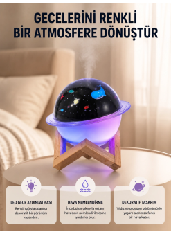 Gece Lambası Özellikli Taşınabilir Nemlendirici Ve Aromaterapi Cihazı Usb Girişli