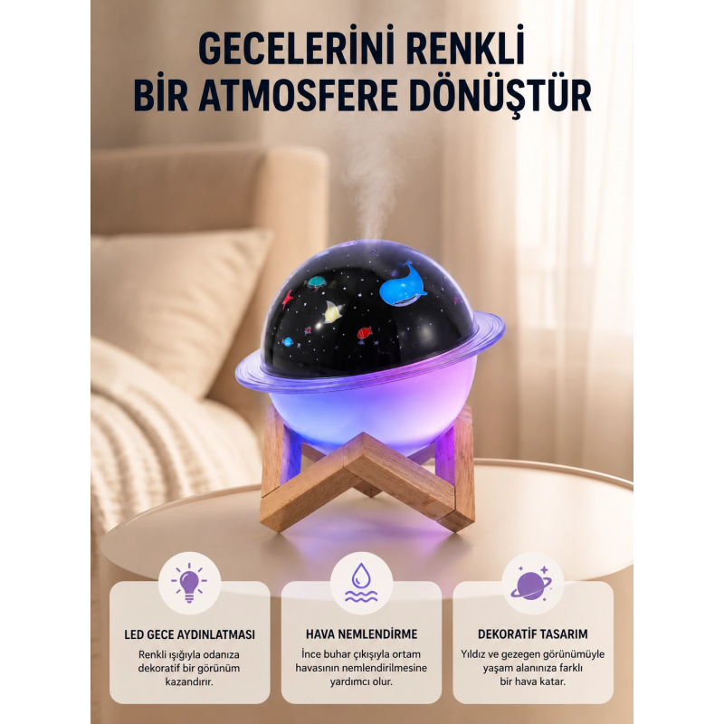 Gece Lambası Özellikli Taşınabilir Nemlendirici Ve Aromaterapi Cihazı Usb Girişli Gece Lambası Özellikli Taşınabilir Nemlendirici Ve Aromaterapi Cihazı Usb Girişli