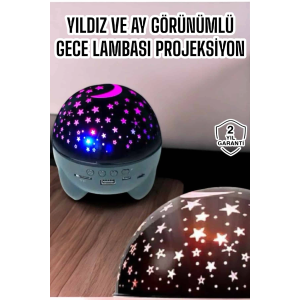 Gece Lambası Projeksiyon Görünümlü Şarjlı Yıldızlı Yuvarlak