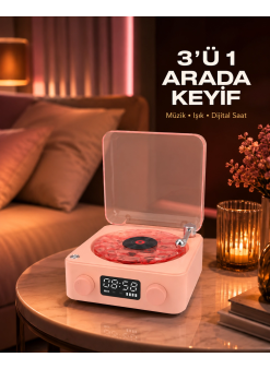 Gece Lambası Stereo Bluetooth Hoparlör Dijital Saat Su Dalgası Efektli 3-ü-1 Cihaz