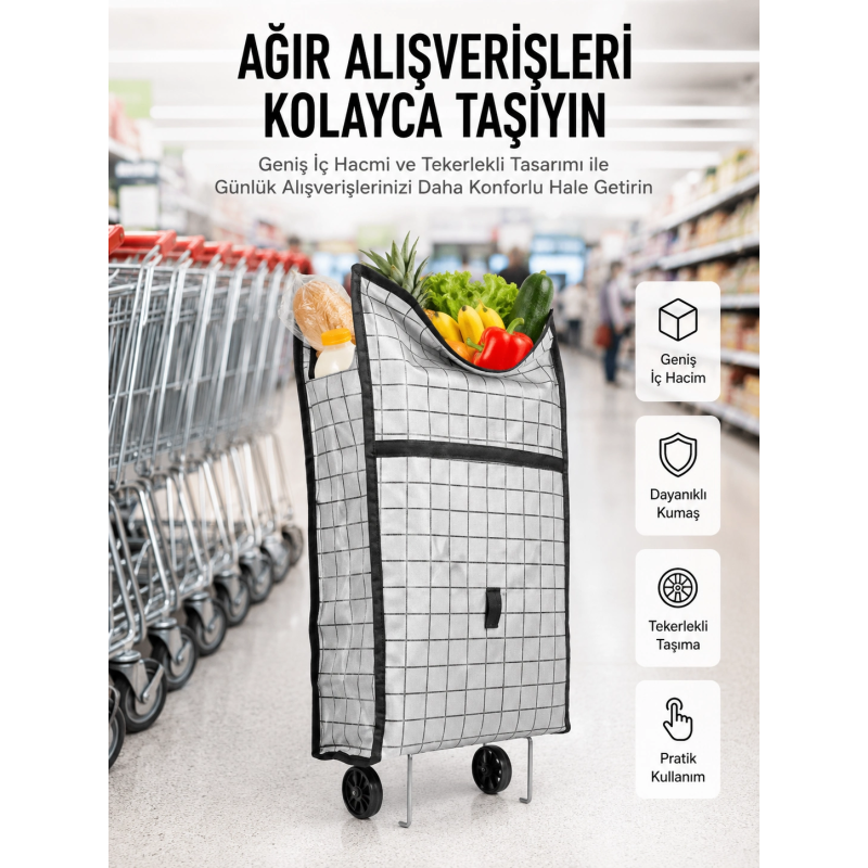 Geniş Hacimli Tekerlekli Pazar Çantası Dayanıklı Ve Ergonomik Geniş Hacimli Tekerlekli Pazar Çantası Dayanıklı Ve Ergonomik
