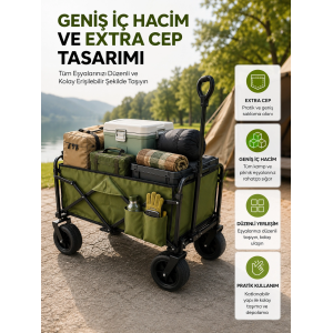 Geniş İç Hacimli Fren Sistemli Katlanabilir Kamp Ve Piknik Arabası