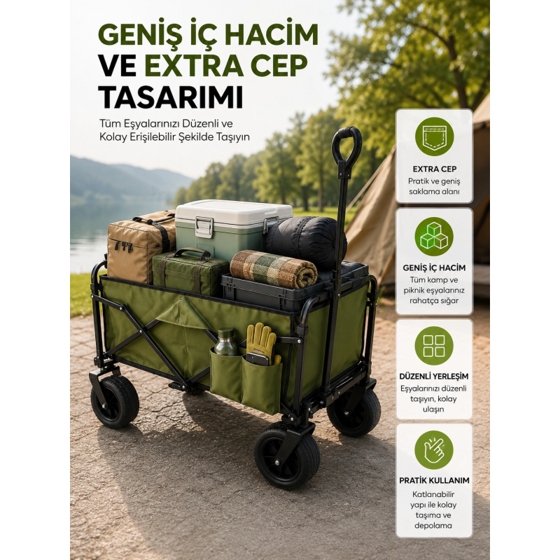 Geniş İç Hacimli Fren Sistemli Katlanabilir Kamp Ve Piknik Arabası Geniş İç Hacimli Fren Sistemli Katlanabilir Kamp Ve Piknik Arabası
