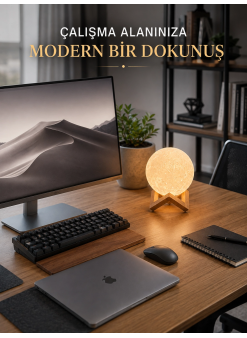 Gerçekçi Ay Dokulu Dekoratif Gece Lambası Usb Şarjlı Ay Işığı