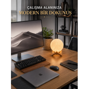 Gerçekçi Ay Dokulu Dekoratif Gece Lambası Usb Şarjlı Ay Işığı