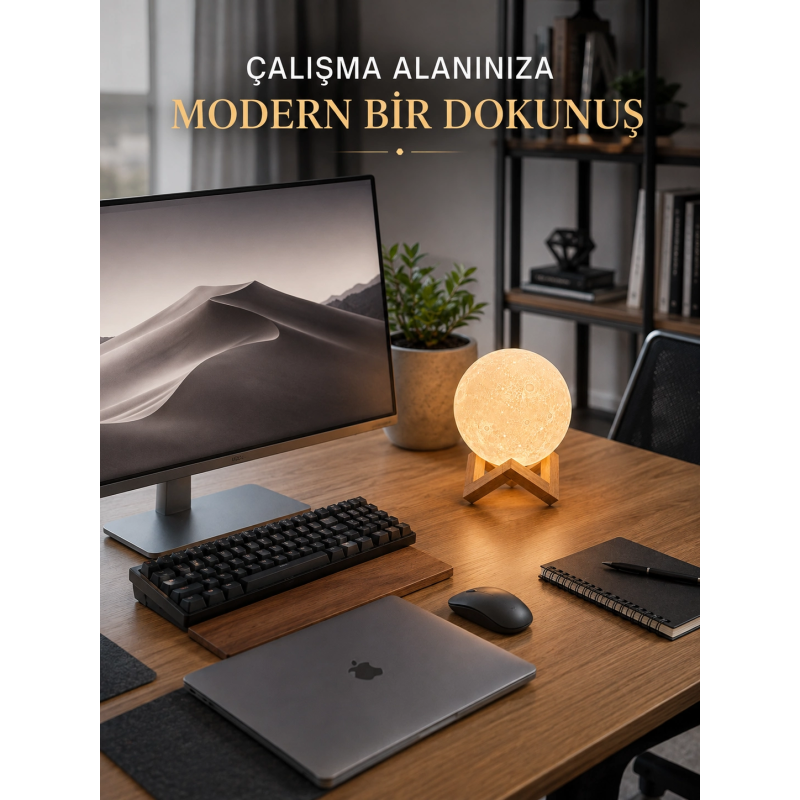 Gerçekçi Ay Dokulu Dekoratif Gece Lambası Usb Şarjlı Ay Işığı Gerçekçi Ay Dokulu Dekoratif Gece Lambası Usb Şarjlı Ay Işığı
