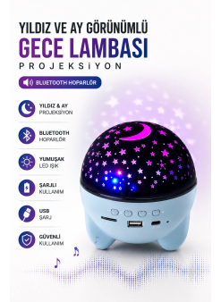 Gökyüzü Temalı Bluetooth Ve Hoparlörlü Şarjlı Çocuk Gece Lambası