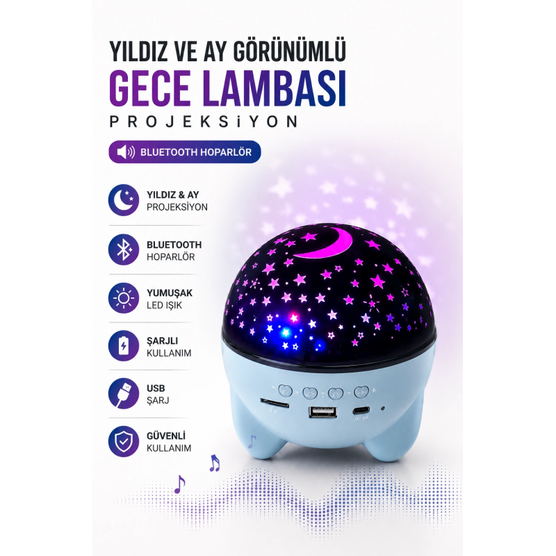 Gökyüzü Temalı Bluetooth Ve Hoparlörlü Şarjlı Çocuk Gece Lambası Gökyüzü Temalı Bluetooth Ve Hoparlörlü Şarjlı Çocuk Gece Lambası