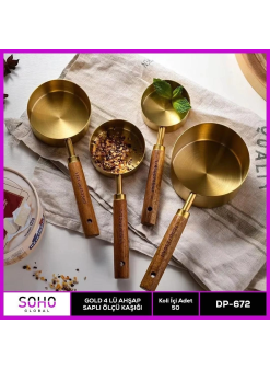 Gold 4'lü Ahap Saplı Ölçü Kaşığı