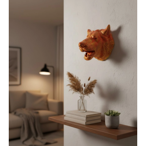 Gold Renk 3d Kurt Başı Duvar Dekoru