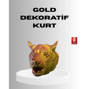 Gold Renk 3d Kurt Başı Duvar Dekoru