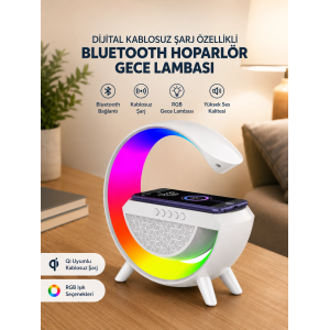 Google Dijital Kablosuz Şarj Özellikli Bluetooth Hoparlör Gece Lambası