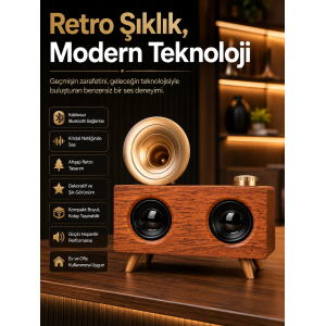 Gramafon Nostaljik Radyo Yüksek Ses Kalitesi Usb Tf Kart Aux