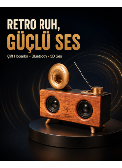 Gramafon Tasarımlı Bluetooth Hoparlör 3d Ses Teknolojili Çok Fonksiyonlu