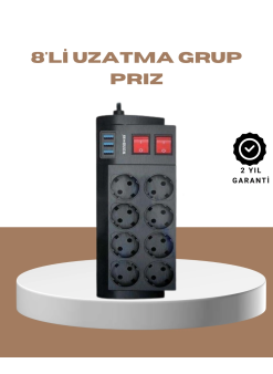Güçlü Termal Korumalı 8 Priz + 3 Usb Çoklu Uzatma Kablosu 2m
