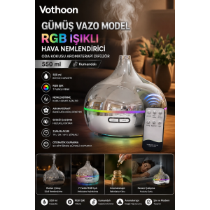 Gümüş Vazo Model Rgb Işıklı Hava Nemlendirici & Aromaterapi Difüzör – 550 Ml Kumandalı