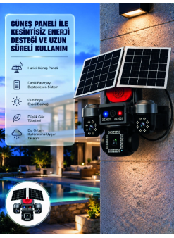 Güneş Enerjili 4 Lensli Dış Mekan Güvenlik Kamerası Ip66 Su Geçirmez