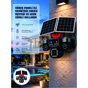 Güneş Enerjili 4 Lensli Dış Mekan Güvenlik Kamerası Ip66 Su Geçirmez