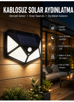 Güneş Enerjili Bahçe Aydınlatma Lambası Solar 100 Led Lamba