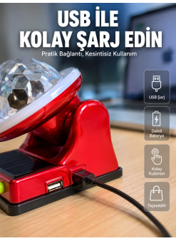 Güneş Enerjili Led Disco Lamba Şarjlı Rgb Parti Ve Dekoratif Aydınlatma Lambası