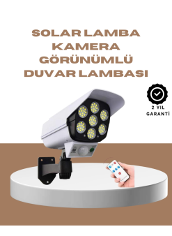 Güneş Enerjili Led Lamba + Güvenlik Kamerası Görünümlü– 5-8 M Hareket Algılamalı, Beyaz Işık
