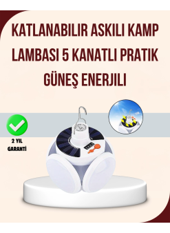Güneş Enerjili Usb Şarj Edilebilir 5 Modlu Katlanabilir Led Kamp Işığı