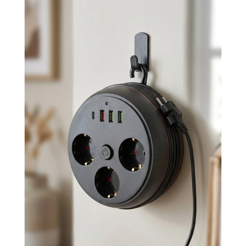 Güvenli Çoklu Priz 3 Priz 3 Usb 1 Type C Termal Koruma Uzun Kablo