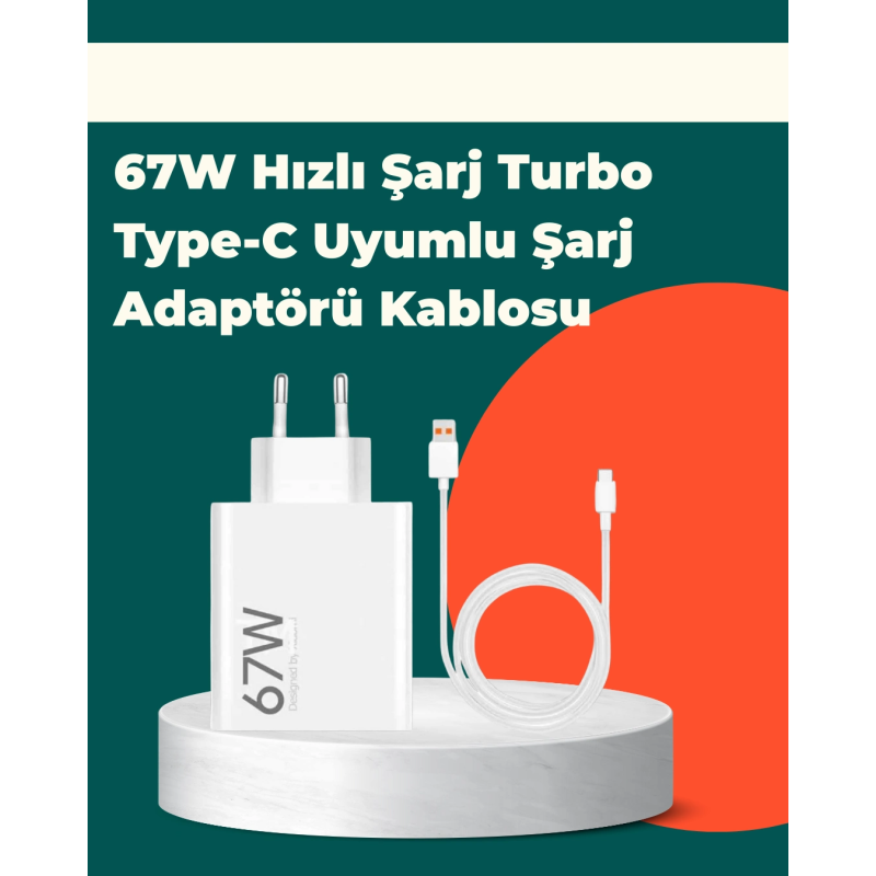 Güvenli Ve Hızlı Şarj İçin 67w Turbo Adaptör Type-c Kablo İle