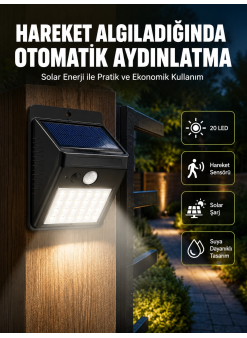 Hareket Algılamalı Solar Led Güvenlik Lambası Yeni Nesil