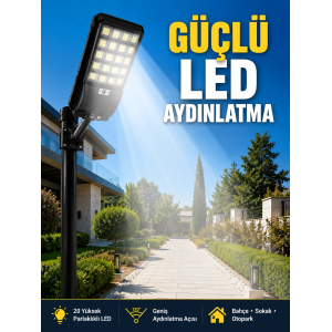 Hareket Sensörlü Solar Led Aydınlatma 3 Modlu Uzaktan Kumandalı Bahçe Lambası
