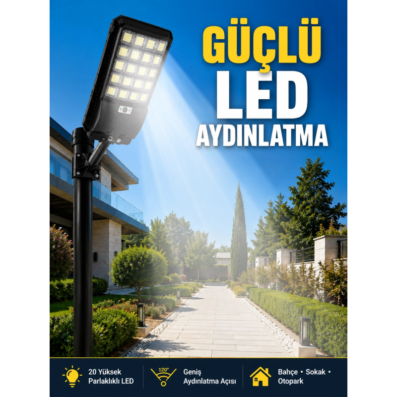 Hareket Sensörlü Solar Led Aydınlatma 3 Modlu Uzaktan Kumandalı Bahçe Lambası Hareket Sensörlü Solar Led Aydınlatma 3 Modlu Uzaktan Kumandalı Bahçe Lambası
