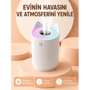 Hava Nemlendirici Buhar Makinesi Aromaterapi Led Işıklı Oda Nemlendirici