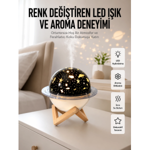 Hava Nemlendirici Led Işıklı Gece Lambası Yıldız Görünümlü Renk Değiştiren
