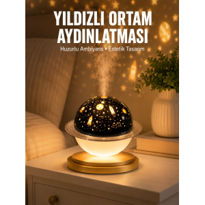 Hava Nemlendirici Led Işıklı Gece Lambası Yıldız Görünümlü Renk Değiştiren