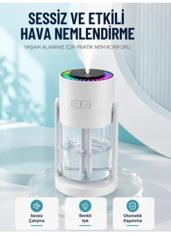 Hava Nemlendirici Led Işıklı Sessiz Çalışan Otomatik Kapanmalı Masaüstü Nemlendirme Cihazı