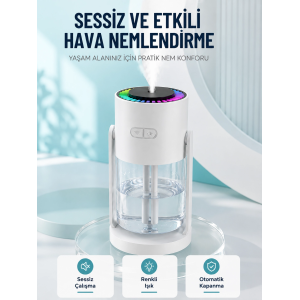 Hava Nemlendirici Led Işıklı Sessiz Çalışan Otomatik Kapanmalı Masaüstü Nemlendirme Cihazı