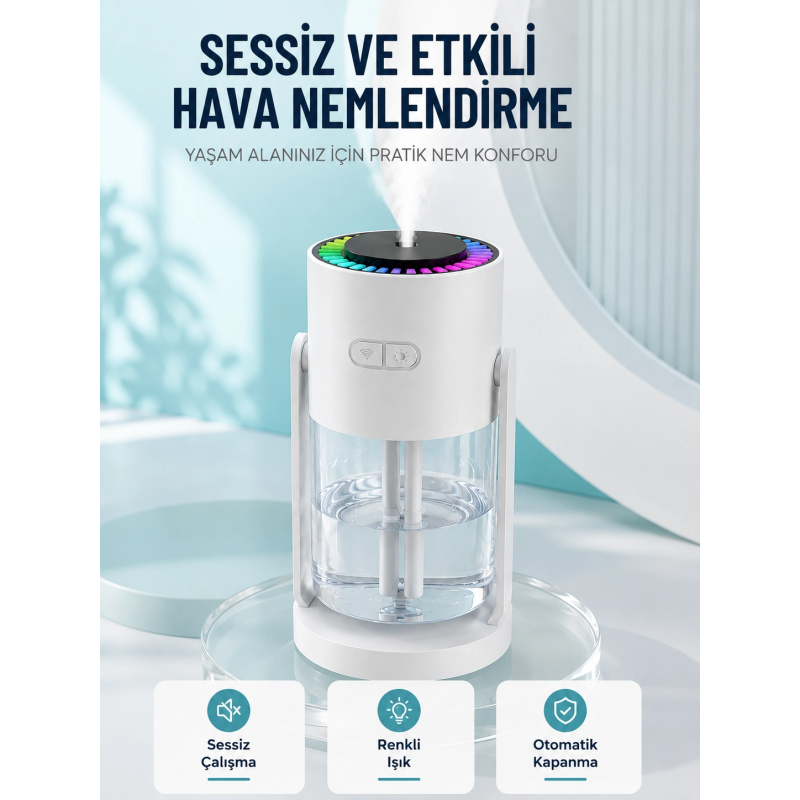 Hava Nemlendirici Led Işıklı Sessiz Çalışan Otomatik Kapanmalı Masaüstü Nemlendirme Cihazı Hava Nemlendirici Led Işıklı Sessiz Çalışan Otomatik Kapanmalı Masaüstü Nemlendirme Cihazı