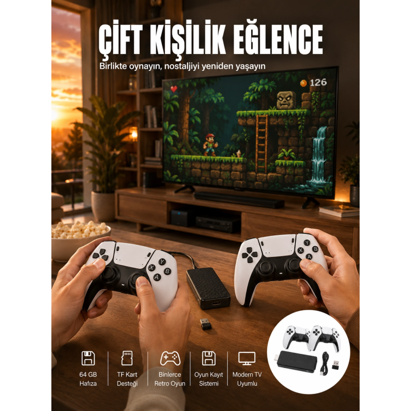 Hdmı Girişli Retro Oyun Çubuğu 2 Kişilik Kablosuz Yeni Nesil Hdmı Girişli Retro Oyun Çubuğu 2 Kişilik Kablosuz Yeni Nesil