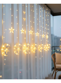 Hilal Yıldız Led Perde Işık Balkon Pencere Ve Oda Dekorasyonu