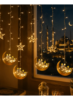 Hilal Yıldız Led Ramazan Işığı 3 Metre Dekoratif Perde Aydınlatması