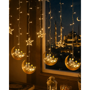 Hilal Yıldız Led Ramazan Işığı 3 Metre Dekoratif Perde Aydınlatması