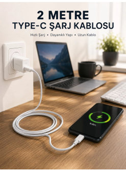Hızlı Şarj Destekli 2 Metre Type-c Kablo