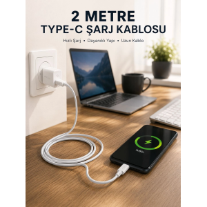 Hızlı Şarj Destekli 2 Metre Type-c Kablo