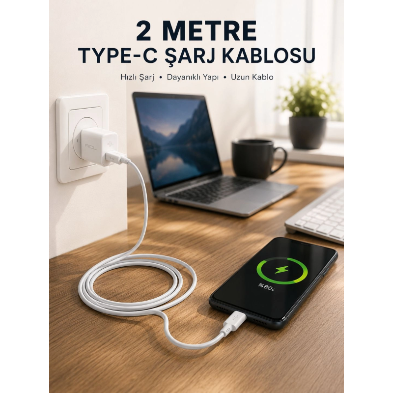 Hızlı Şarj Destekli 2 Metre Type-c Kablo Hızlı Şarj Destekli 2 Metre Type-c Kablo