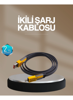 Hızlı Şarj Destekli 65w Örgülü Usb-c Ve Usb-a Çoklu Şarj Kablosu